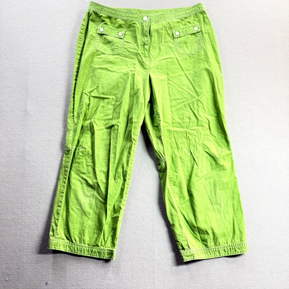 J.Jill Crop Pants Women 14 Bright Green Cotton Casual Elastic Back Pockets 34x23